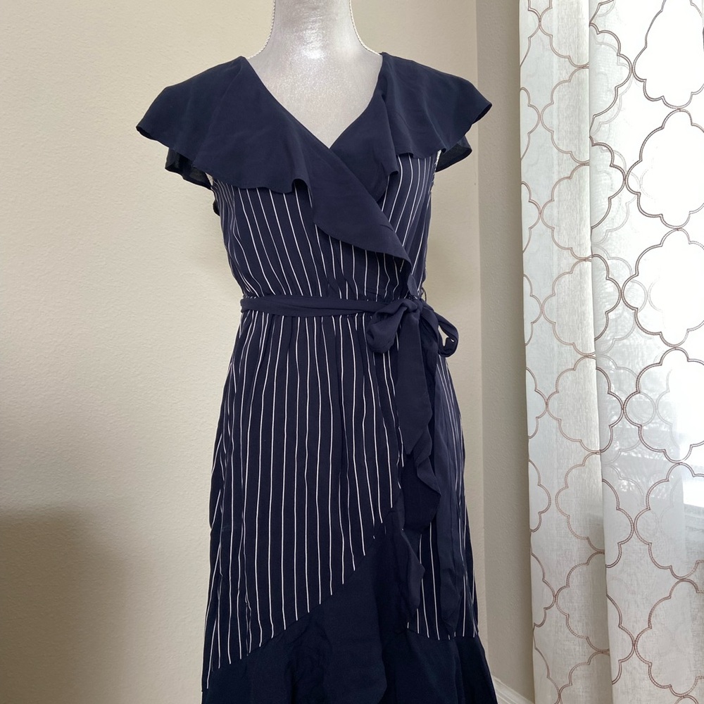 LOFT Navy Striped Wrap Dress